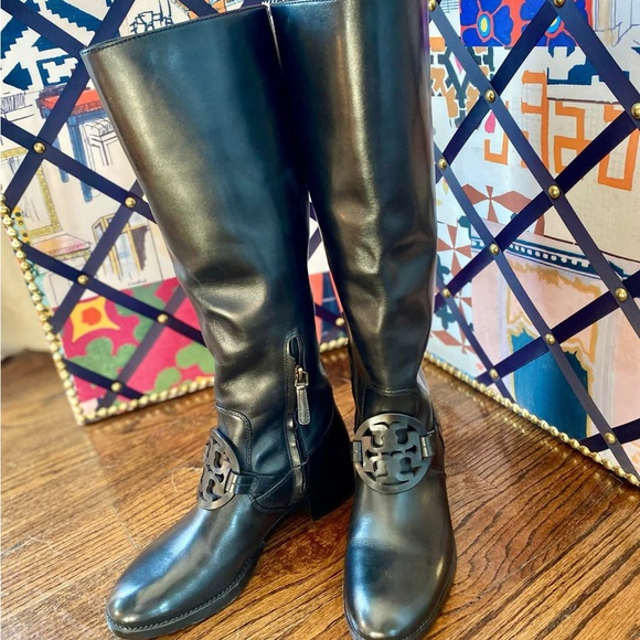 Tory Buch Riding Boot Shoes - Sleek Black Leather Knee-High Boots